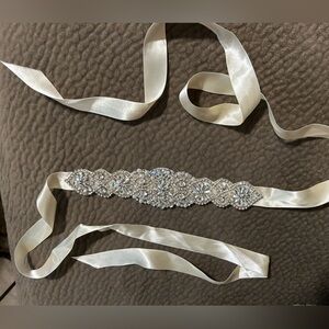 Elegant Cream and Silver Beaded Sash